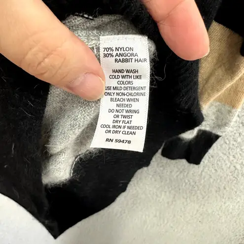 Kenar Striped Angora Sweater Small Black Beige Gray Luxury Preppy Minimalist