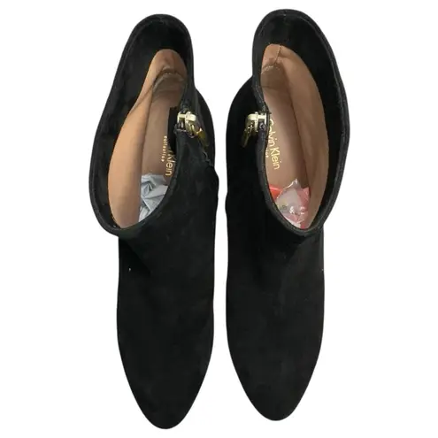 Calvin Klein Womens Size 41 10 Black Suede Lucite Block Heel Ankle Booties Boots