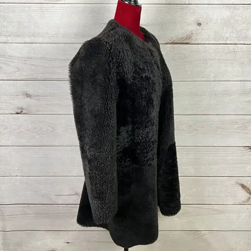 ZARA  Woman Studio Lamb Furskin Suede Lined Coat Jacket Open Front Black Sz XS/S