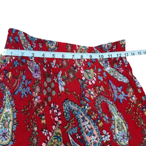 Bila Red Paisley Maxi Skirt Women's Size S Smocked Waist Tiered Floral Boho