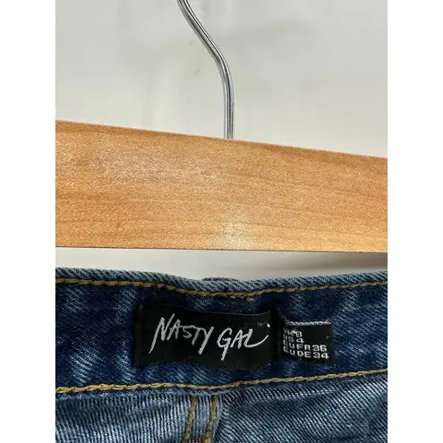 Nasty Gal  Blue High Waisted Raw Hem Side Slit Denim Jeans Womens Size 4