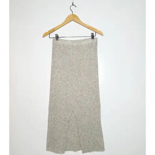 8 by YOOX Grey Wool Ribbed Midi Skirt Size XS Gray