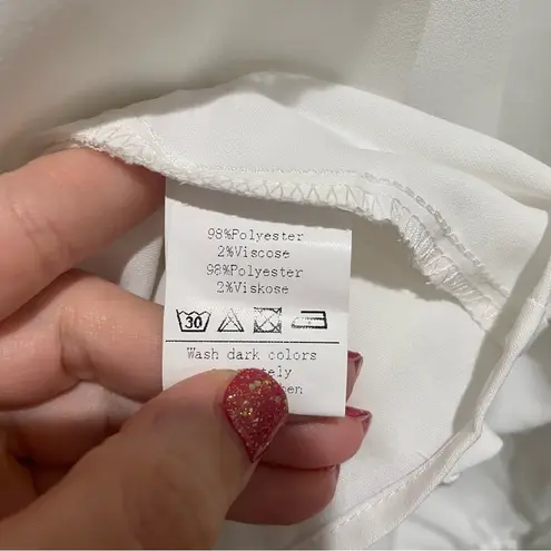 Grace Karin Lace Decorated Tiered Puff Sleeve Blouse White Women’s Size 2XL