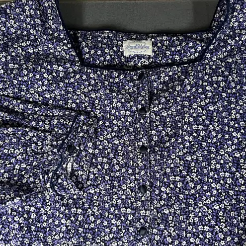 Lanz of Salzburg Women Blue Floral Button Front Midi Dress Prairie Cottagecore Purple Size XL