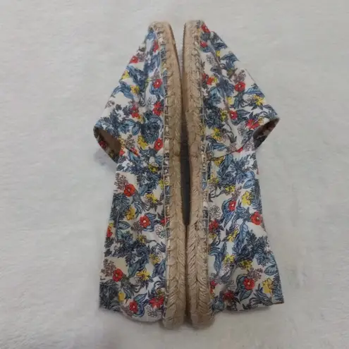 Soludos Multicolored Floral Leaf Print Canvas Jute Slip On Flat Espadrilles