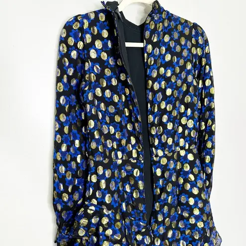 Saloni Womens Isa Ruffle Dress Knee Length Silk Velvet Polka Dots Black Size 0