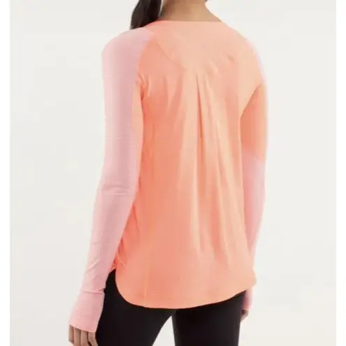 Lululemon   Pop Orange Dune Wagon Stripe Turn It Up Long Sleeve Shirt Top