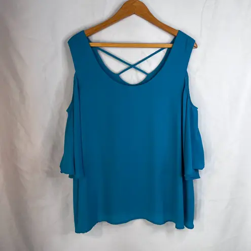 Apt 9 Dressy Cold Shoulder Short Bell Sleeve Flowy Boho Blouse Size XL Bright Green