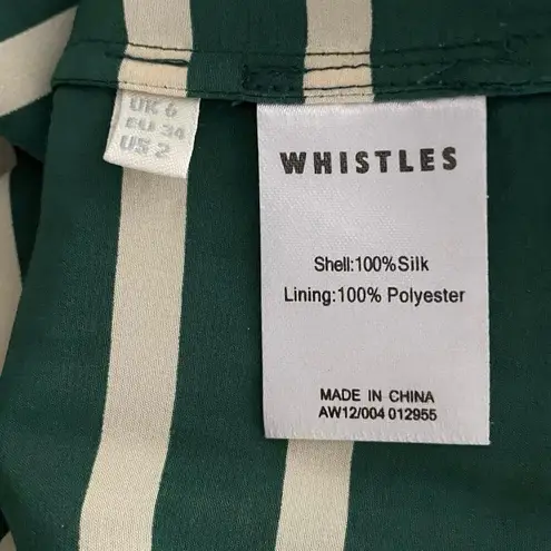 Whistles Size 2 Border Stripe Dress Silk Twist Back Fit & Flare V Neck Green