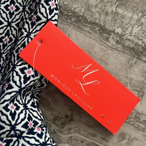 Monique Lhuillier ML Jacquard Ruffle Skirt, Navy Multi Size 0 New w/Tag $395