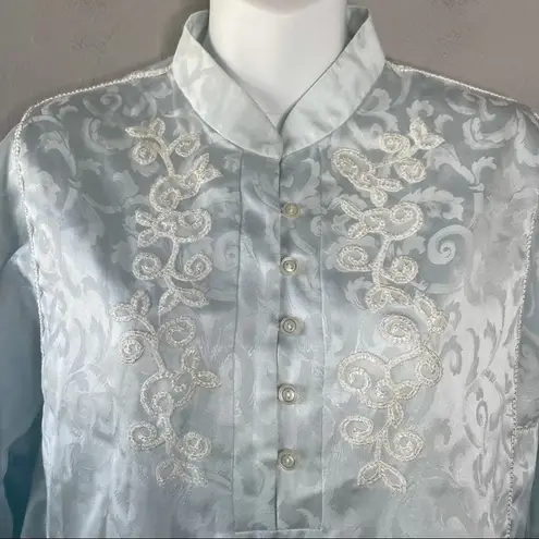 Oscar de la Renta Vintage Tunic Womens Size Small Jacquard Embroidered Sleepwear