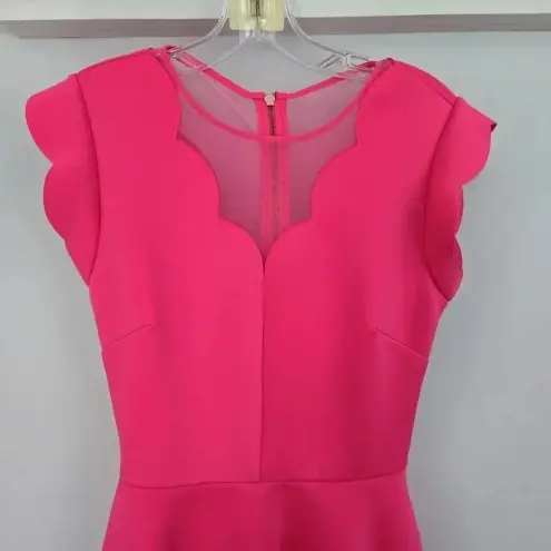 Ted Baker  London Pink Sharlot Mesh Paneled Scallop Fit‎ Flare Dress Size US 4