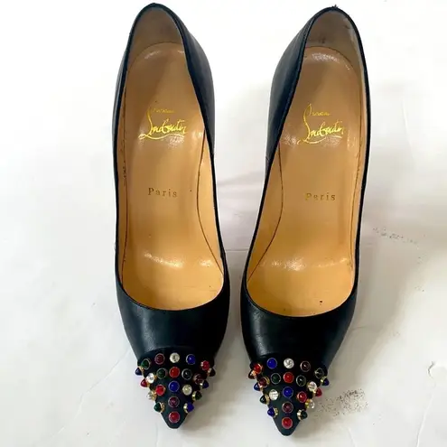 Christian Louboutin  Black leather Cabo pumps 120mm with multicolor jewels 38