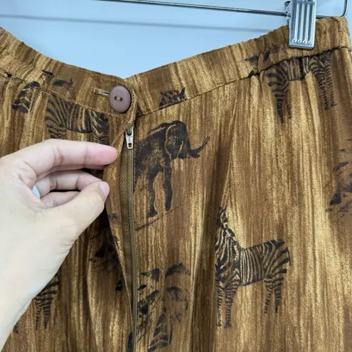 Vintage Animal Print Maxi Skirt Womens 10 Brown Faux Wrap Elephant Zebra Boho