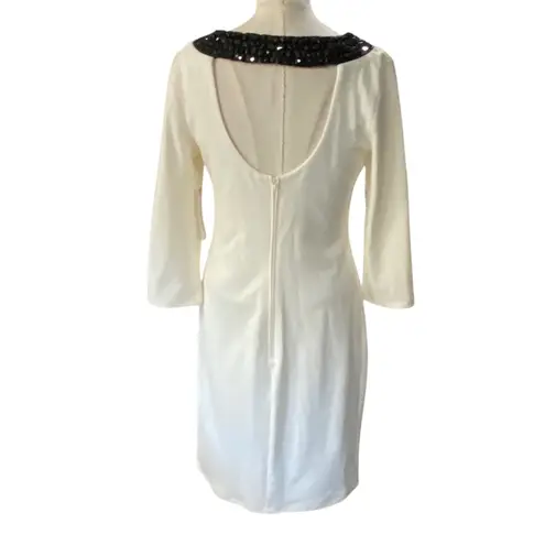 Bisou Bisou Cream Dress with Black Beaded Neckline NEW Size 6