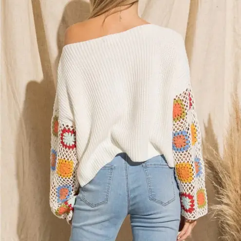 Vestique  Granny Square Crocheted Sleeve Sweater