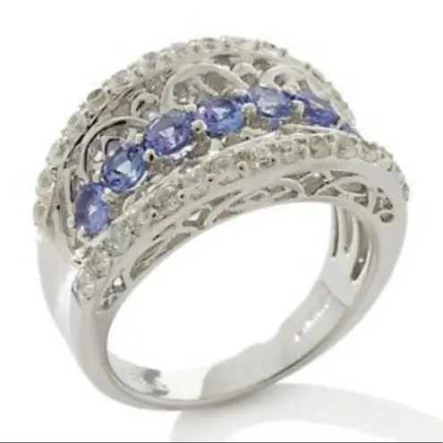 Victoria Wieck 1.33ct Tanzanite & White Zircon Ring Sterling Silver Sz 9 EUC Blue