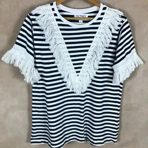 Say What? Say What Plus Size Cotton Fringe Striped T-Shirt NEW Size 1X