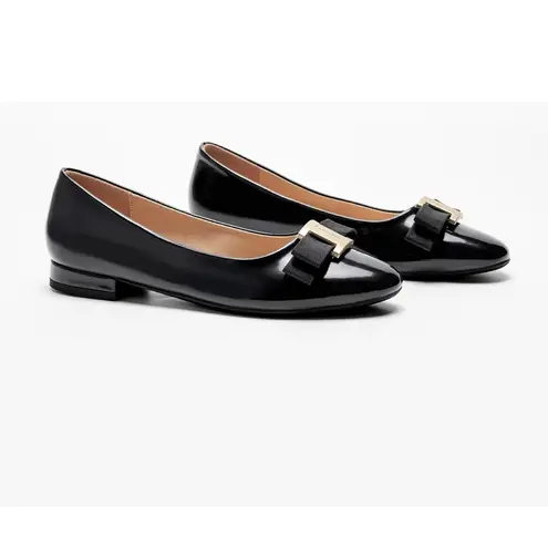 Caparros NWT C.Paravano Black Leather Ballet Flats w/ Bow & Buckle Sz 8
