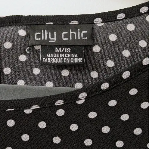 City Chic Plus 18 M Black White Polka Dot Ruffle Top Shirt Blouse Work Wear