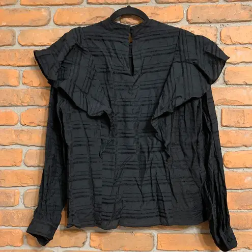 Allison Joy Top Women's Large Black Textured Ruffle Long Sleeve Blouse Mock Neck