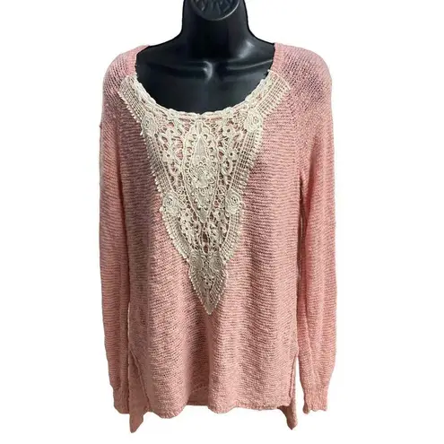 MOSSIMO SUPPLY CO. Crochet Lace Peach Sweater Tunic Size S/P Pink