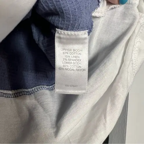 Pure Jill Linen Cotton Blend 3/4 Sleeve Blue White Layered Top Medium Petite Size undefined