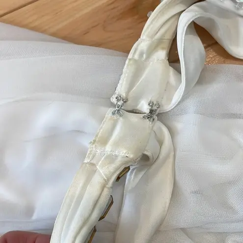 Sequin Hearts white beaded halter lined chiffon open back full length dress Size undefined