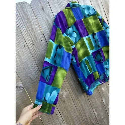 Vintage 90s Sport Savvy women Windbreaker Jacket Full Zip Floral Medium Purple Blue