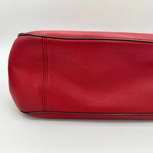 Henri Bendel Rich Red Smooth Pebbled Leather Shoulder Bag Push Lock