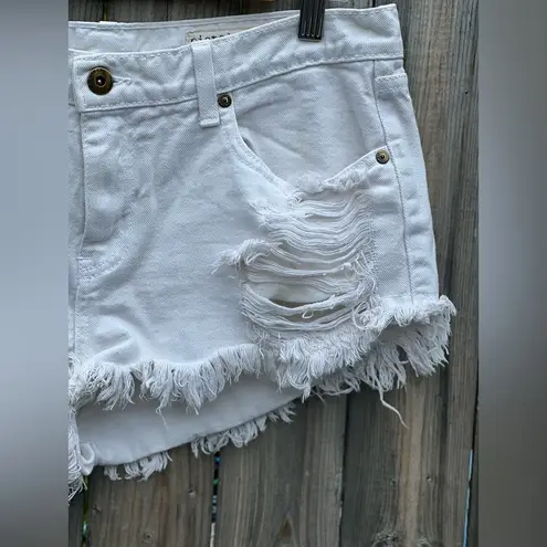 Pistola Talk to Me White Distressed Cutoff Denim Shorts
