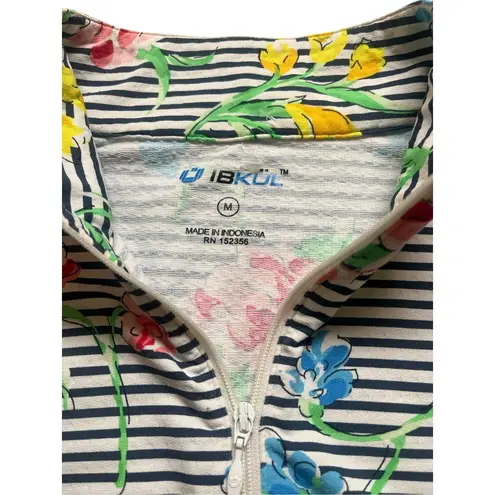 IBKul athletic top zip front stripe with floral print Sz Medium Blue