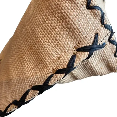 Annabel Ingal 100% Raffia Tote Bag Tan With Black Handles Handmade in Madagascar