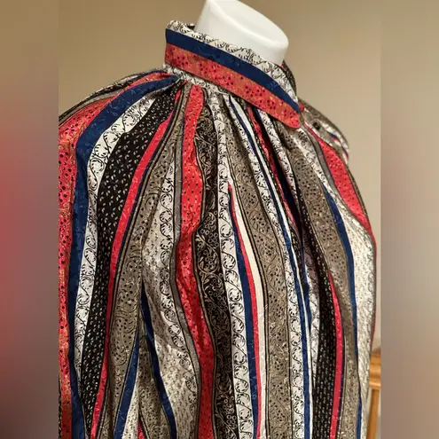 Evan Picone Vintage Striped Paisley Multi Color High Neck Satin Blouse Sz. L