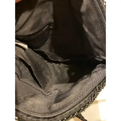 Beaded Satin Evening Bag Clutch Purse Black Formal Party Handbag Prom Wedding