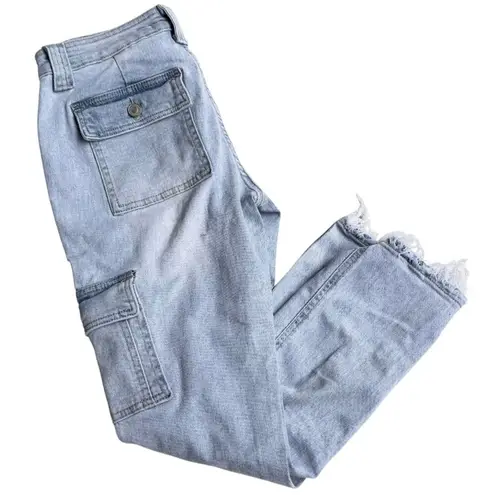 KanCan CARGO JEANS Light Blue Stretch Size 3 (25) Raw Hem Women's Pant 26” Long