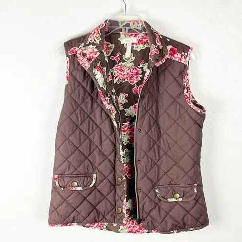 Matilda Jane Sydney Reversible Brown Quilted Corduroy Floral Vest, Size Small