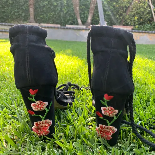 Missguided Black Embroidered Lace Up Block Heels