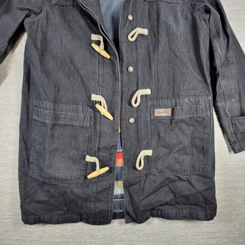 Denim & Co Hooded Denim Duffle Coat Size Med Black Blanket Lined Toggle Button