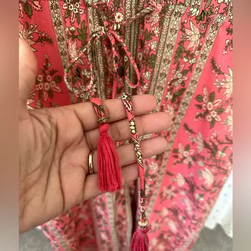 Boemo Bohemian Kaftan Floral Button Down Drawstring Tassel Midi Maxi Dress M Size M