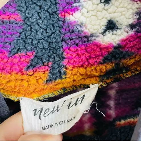 New In Aztec Print Sherpa Fleece Zip Jacket Southwest Boho Size L Blue Size L