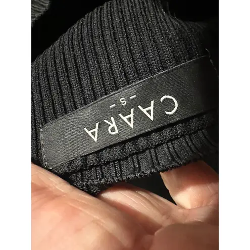 CAARA Black Ribbed Knit Bell Sleeve Sweater Slightly Cropped Top Size S