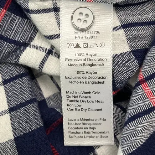 Jachs Girlfriend Large Short Sleeve Button Down Top Blue White Red Plaid EUC