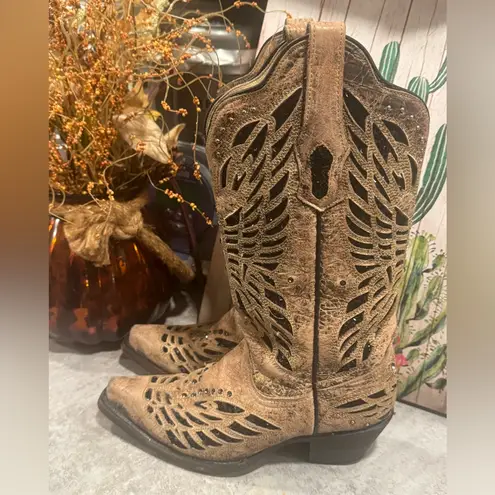 Corral Women's Cowboy Boot Size 5.5 Sequin Butterfly Distressed Brown Leather