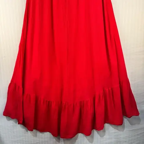 Nina Leonard Tie Strap High-Low Dress Cherry Red Size Small Crinkle Gauze Ruffle