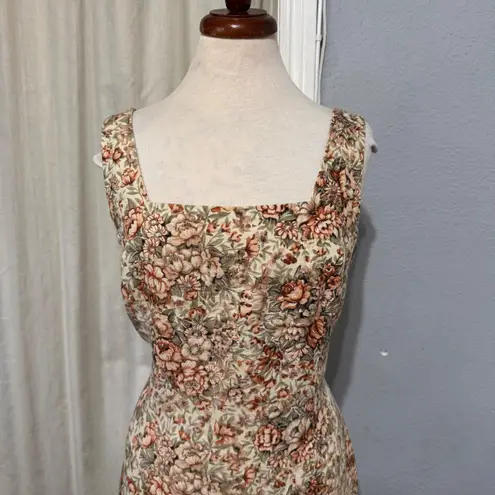 Vintage 90s RESCALA Linen Floral Square Neck Sleeveless Mini Dress Size 12 White