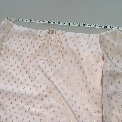 WAYF Nordstrom Pink Off-the-shoulder pink gold bow puff sleeve chiffon top Large