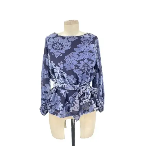 Yumi Kim Kiss and Tell Top Lapis Burn Out Velvet Blouse Blue Size Small