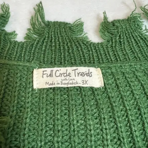 Full Circle Trends V-Neck Striped Color Block Frayed Sweater Size 3X NEW Casual