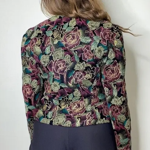 Another Thyme Vintage 90s Velvet Floral Gold Metallic Sparkle Blazer Size PM Black